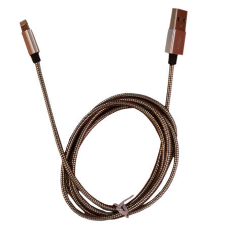 Кабель для Apple Lightning MFI Qumo 1м, стальная пружина по всему кабелю, металлический коннектор, серебристый