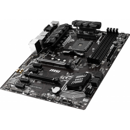 Материнская плата MSI B450-A Pro Max B450 Socket AM4 4xDDR4, 6xSATA3, RAID, 1xM.2, 2xPCI-E16x, 4xUSB3.1, D-Sub, DVI-D, HDMI, Glan, ATX