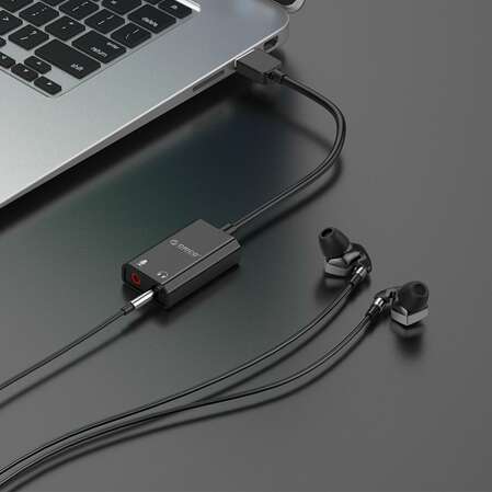 Адаптер USB2.0 - Audio/Mic 3.5 мм Jack (f)  Orico SKT2-BK
