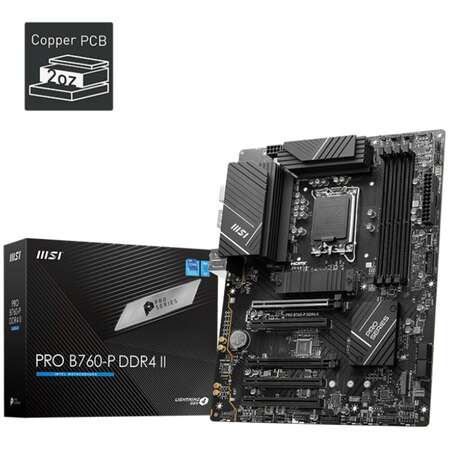 Материнская плата MSI Pro B760-P DDR4 II B760 Socket-1700 4xDDR4, 4xSATA3, RAID, 2xM.2, 5xPCI-E16x, 2xUSB3.2, 1xUSB3.2 Type C, DP, HDMI, Glan, ATX