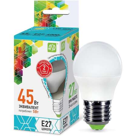 Упаковка светодиодных ламп ASD LED-ШАР-standard 5Вт 230В Е27 4000К 450Лм 4690612002187 x10