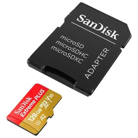 Карта памяти Micro SecureDigital 128Gb SanDisk Class 10 UHS-I A2 C10 V30 U3 Extreme Plus (SDSQXBZ-128G-GN6MA)