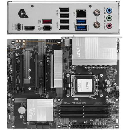 Материнская плата MSI Pro B840-P WiFi Socket-AM5 AMD B840 4xDDR5, 4xSATA3, RAID, 2xM.2, 5xPCI-E16x, 3xUSB3.2, 1xUSB3.2 Type C, HDMI, WiFi, 2.5Glan, ATX Ret