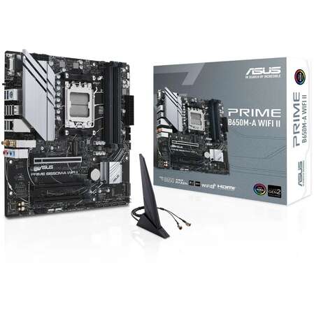 Материнская плата ASUS Prime B650M-A WiFi II B650 Socket AM5 4xDDR5, 4xSATA3, RAID, 2xM.2, 3xPCI-E16x, 4xUSB3.2, D-Sub, DP, HDMI, WiFi, 2.5Glan, mATX