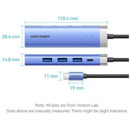 3-port USB Type C Hub Vention TGESB (3x USB 3.0/PD TypeC/HDMI)