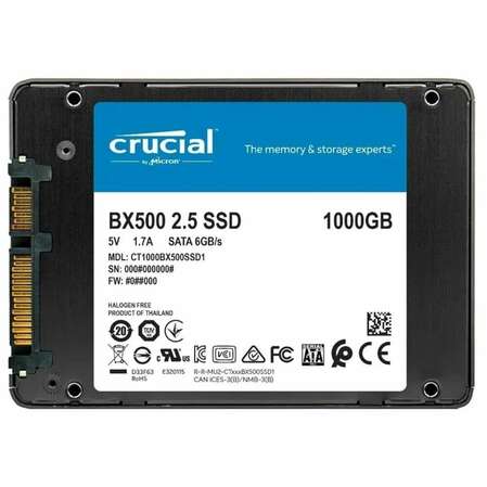 Внутренний SSD-накопитель 1024Gb Crucial CT1000BX500SSD1 SATA3 2.5" BX500