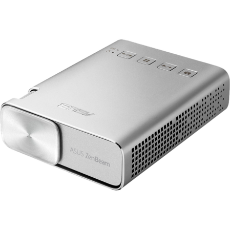 Проектор ASUS ZenBeam E1 (DLP, LED, WVGA 854x480, 150Lm, 800:1, HDMI, MHL, 1x2W speaker, led 30000hrs, battery, Silver, 0.31kg)