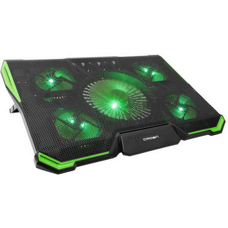 Подставка охлажд. Crown CMLS-k332 GREEN для ноутбука до 19", 1 вен. 140 мм, 4 вен. 80 мм, Green LED подсветка, black