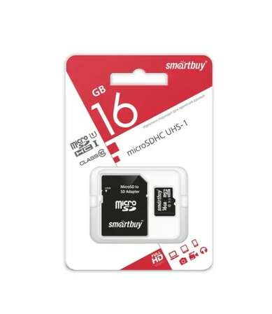 Карта памяти Micro SecureDigital 16Gb Smartbuy SDHC class 10 (SB16GBSDCL10-01) + SD адаптер