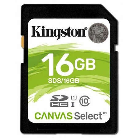 Карта памяти SecureDigital 16Gb Kingston Canvas Select SDHC Class 10 UHS-I (SDS/16GB) 