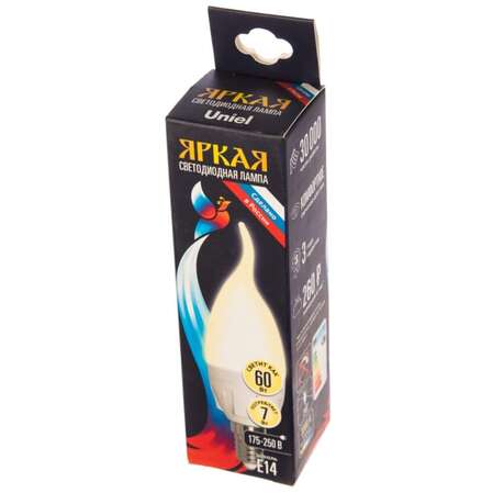 Светодиодная лампа Uniel Яркая LED-CW37 7W/WW/E14/FR PLP01WH UL-00002416