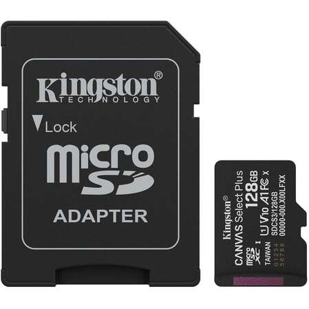 Карта памяти Micro SecureDigital 128Gb Kingston Canvas Select Plus (SDCS3/128GB) + SD адаптер
