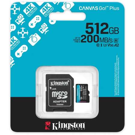 Карта памяти Micro SecureDigital 512Gb Kingston Canvas Go Plus SDXC (SDCG4/512GB) + SD адаптер