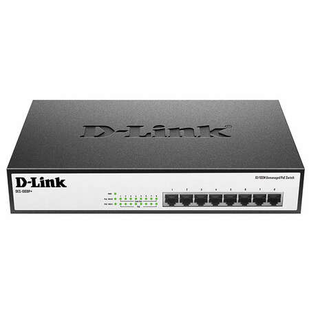 Коммутатор D-Link DES-1008P+ неуправляемый 8xLAN 