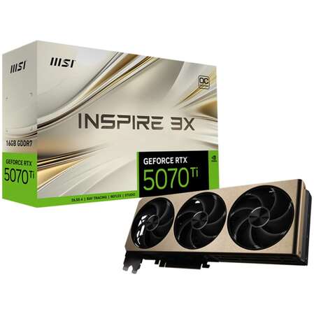 Видеокарта MSI GeForce RTX 5070 Ti 16384Mb, Inspire 3X OC Plus 16 Gb (RTX 5070 Ti 16G Inspire 3X OC Plus) 1xHDMI, 3xDP, Ret