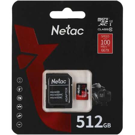 Карта памяти Micro SecureDigital 512Gb Netac SDXC class 10 (NT02P500PRO-512G-R) + SD adapter