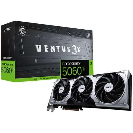 Видеокарта MSI GeForce RTX 5060 Ti 8192Mb, Ventus 3X OC 8 Gb (RTX 5060 Ti 8G Ventus 3X OC) 1xHDMI, 3xDP, Ret