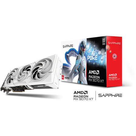 Видеокарта Sapphire 16384Mb AMD Radeon RX 9070 XT Pure 16Gb (11348-02-20G) 2xDP, 2xHDMI, Ret