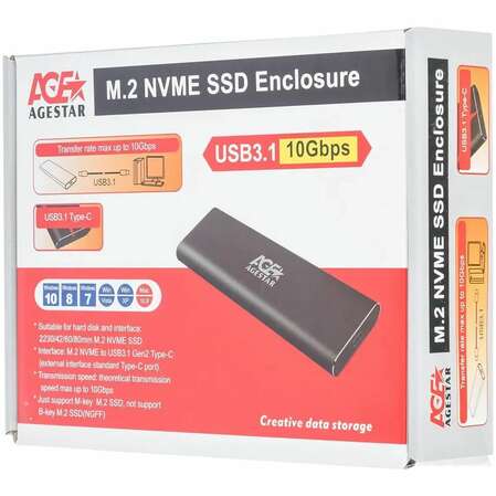 Корпус для SSD AgeStar 331UBNV1C M.2 NVME (M-key), USB3.0 Type C