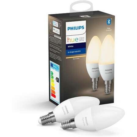 Умная лампочка Philips Hue White 5.5W B39 E14 комплект 2 шт.