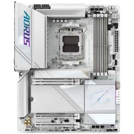 Материнская плата Gigabyte X870E AORUS Pro Ice Socket-AM5 AMD X870E 4xDDR5, 4xSATA3, RAID, 4xM.2, 3xPCI-E16x, 7xUSB3.2, 2xUSB3.2 Type C, DP, HDMI, WiFi, Glan, ATX Ret