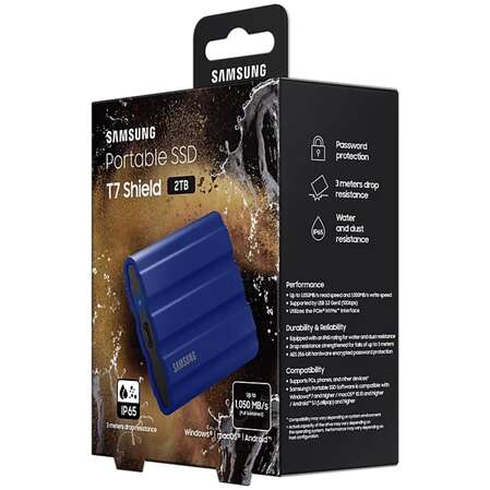 Внешний SSD-накопитель 2Tb Samsung T7 Shield MU-PE2T0R (SSD) USB 3.2 Type C Синий