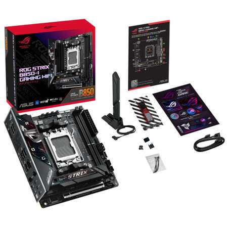 Материнская плата ASUS ROG Strix B850E-I Gaming WiFi B850 Socket AM5 2xDDR5, 2xSATA3, RAID, 2xM.2, 1xPCI-E16x, 4xUSB3.2, 2xUSB3.2 Type C, HDMI, Wi-Fi, 2.5Glan, mini-ITX