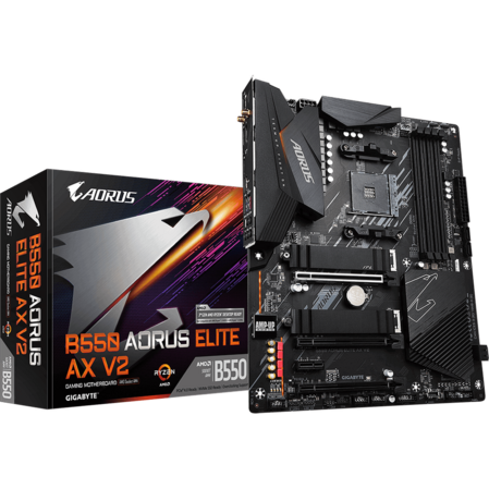 Материнская плата Gigabyte B550 AORUS Elite AX V2 Socket-AM4 AMD B550 4xDDR4, 4xSATA3, RAID, 2xM.2, 3xPCI-E16x, 5xUSB3.2, DP, HDMI, WI-Fi, Glan, ATX Ret