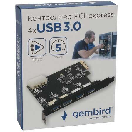 Контроллер Gembird SPCR-04, 4xUSB-A, PCI-E
