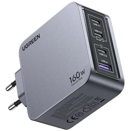 Сетевое зарядное устройство Ugreen Nexode Pro X763 (25877) 160W 3xType C + USB, темно-серый