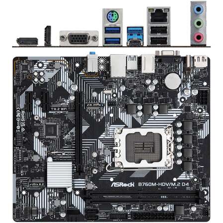 Материнская плата ASRock B760M-HDV/M.2 D4 B760 Socket-1700 2xDDR4, 4xSATA3, RAID, 2xM.2, 1xPCI-E16x, 3xUSB3.2, 1xUSB3.2 Type C, D-Sub, DP, HDMI, 2.5Glan, mATX