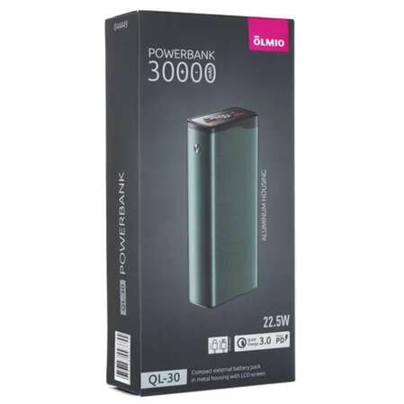 Внешний аккумулятор Olmio QL-30 30000mAh 22.5W Grey