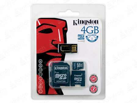 Micro SecureDigital 8Gb HC Kingston (Class 4) + 2 адаптера + USB CardReader (MBLYG2-8GB)