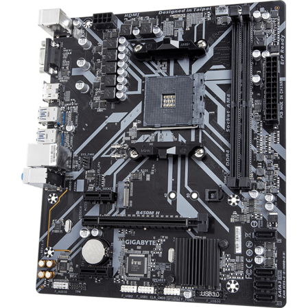 Материнская плата Gigabyte B450M H B450 Socket AM4 2xDDR4, 4xSATA3, RAID, 1xM.2, 2xPCI-E16x, 4xUSB3.1, D-Sub, HDMI, Glan, mATX