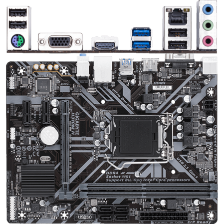 Материнская плата Gigabyte H310M H H310 Socket-1151v2 2xDDR4, 4xSATA3, 1xPCI-E16x, 2xUSB3.1, D-Sub, HDMI, Glan, mATX