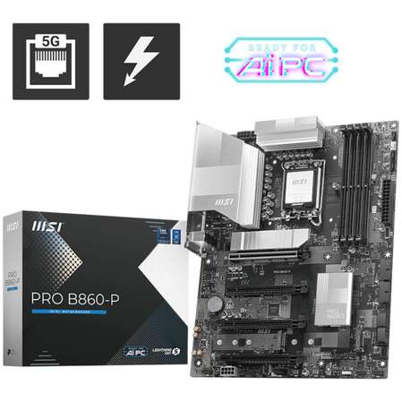 Материнская плата MSI Pro B860-P B860 Soc-1851 4xDDR5, 4xSATA3, RAID, 3хM.2, 4xPCI-E16x, 4xUSB3.2, 1xUSB3.2 Type C, DP, HDMI, 5Glan, ATX