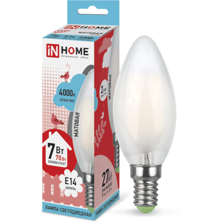 Светодиодная лампа In Home LED-СВЕЧА-deco 7Вт 230В Е14 4000К 630Лм матовая 4690612006789