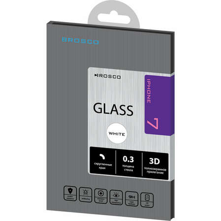 Защитное стекло для iPhone 7 Brosco 3D, изогнутое по форме дисплея, с белой рамкой