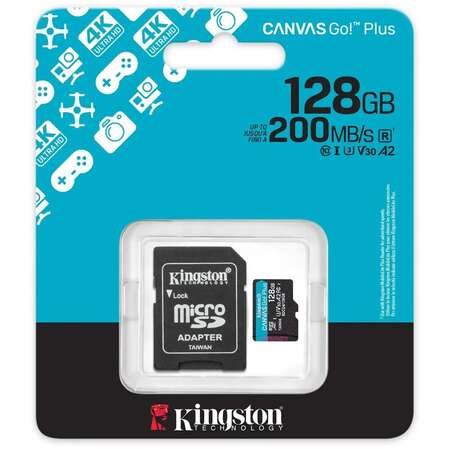 Карта памяти Micro SecureDigital 128Gb Kingston Canvas Go Plus SDXC (SDCG4/128GB) + SD адаптер