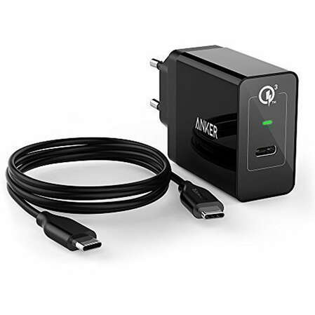 Сетевое зарядное устройство Anker PowerPort+ 1 USB-C 4.8A с кабелем USB Type C 0.9м A2012311 (Quick Charge 3.0) чёрное