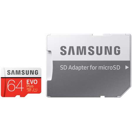 Карта памяти Micro SecureDigital 64Gb SDXC Samsung Evo Plus class10 UHS-I U1 (MB-MC64HA/RU) + адаптер SD