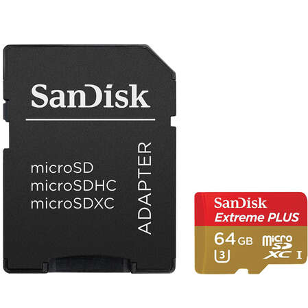 Micro SecureDigital 64Gb SanDisk Extreme Plus microSDXC class 10 UHS-1 U3 (SDSQXSG-064G-GN6MA)