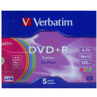 Оптический диск DVD+R диск Verbatim 4,7Gb 16x Color SlimCase 5шт (43556)