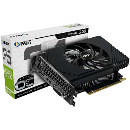 Видеокарта Palit GeForce RTX 3050 6144Mb, StormX OC 6G V1 (NE63050S18JE-1072F) 1xDVI-D, 1xHDMI, 1xDP, Ret
