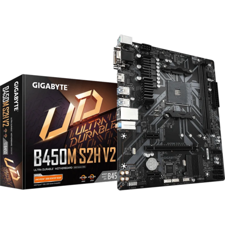 Материнская плата Gigabyte B450M S2H V2 B450 Socket AM4 2xDDR4, 4xSATA3, RAID, 1xM.2, 1xPCI-E16x, 4xUSB3.1, D-Sub, DVI-D, HDMI, Glan, mATX