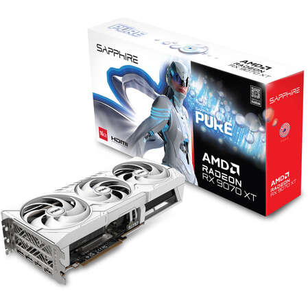 Видеокарта Sapphire 16384Mb AMD Radeon RX 9070 XT Pure 16Gb (11348-02-20G) 2xDP, 2xHDMI, Ret