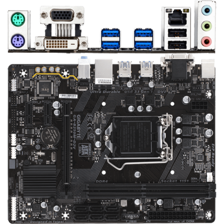Материнская плата Gigabyte GA-B250M-D2V B250 Socket-1151 2xDDR4, 6xSATA3, 1xPCI-E16x, 4xUSB3.0, DVI, D-Sub, Glan, mATX 
