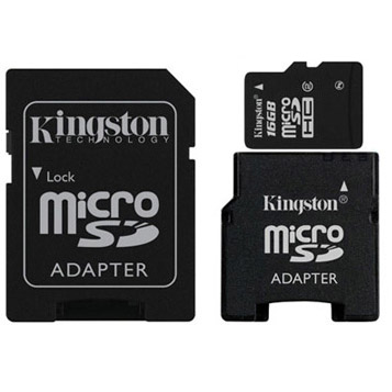 Micro SecureDigital 16Gb Kingston +2ад SD и Mini (SDC2-16GB-2ADP)