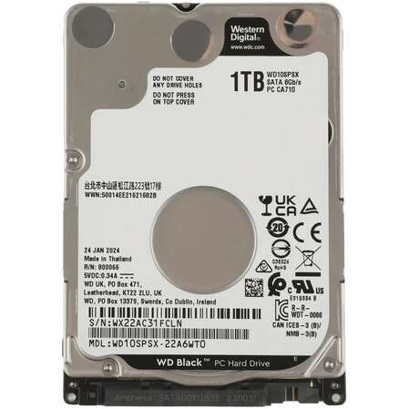 Внутренний жесткий диск 2,5" 1Tb 2.5" Western Digital (WD10SPSX) 64Mb 7200rpm SATA3 Black