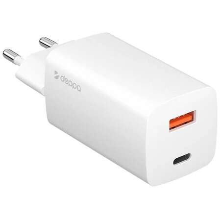 Сетевое зарядное устройство Deppa Power Delivery QC 3.0 GaN 65W USB A + Type-C белое (11434)
